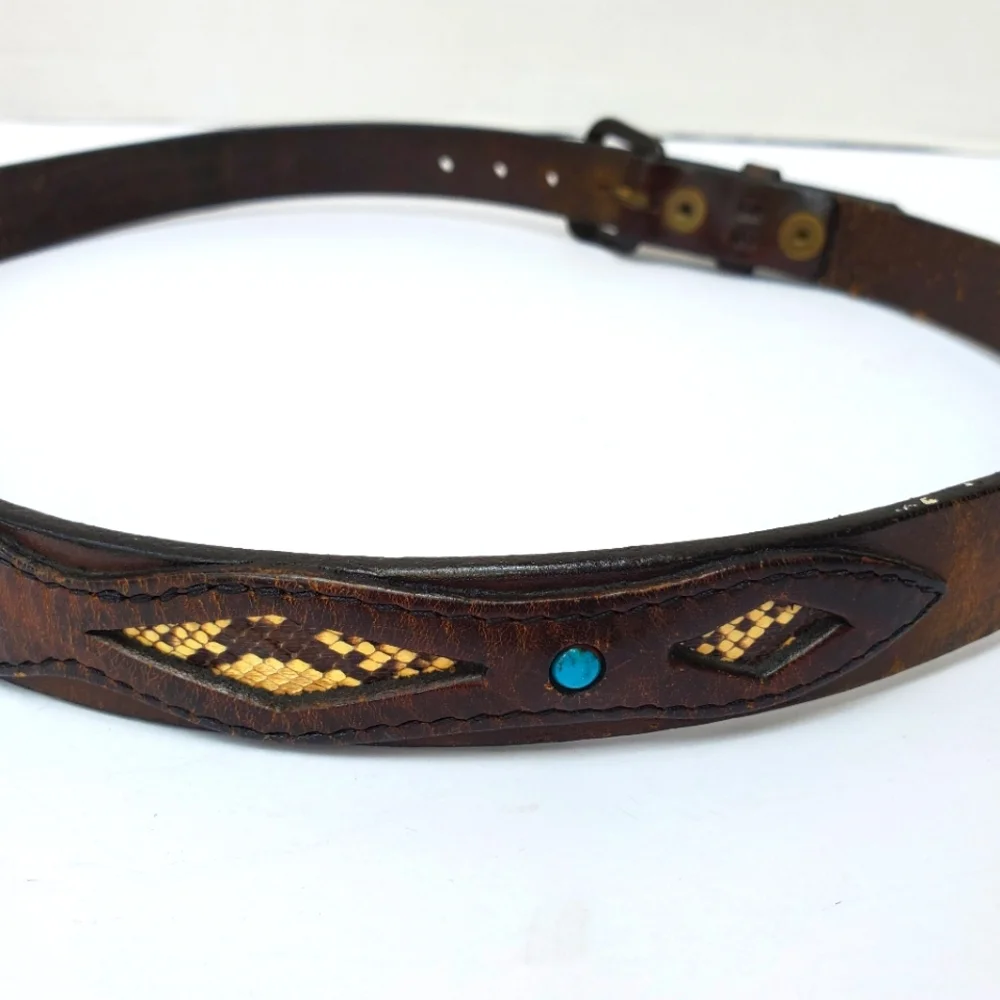 Python & Turquiose Leather Belt Genuine by Southwick / Western Boho - Picture 10 of 16
